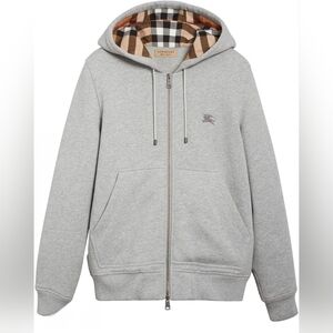 Burberry Gray Hooded Jacket with Check Lining